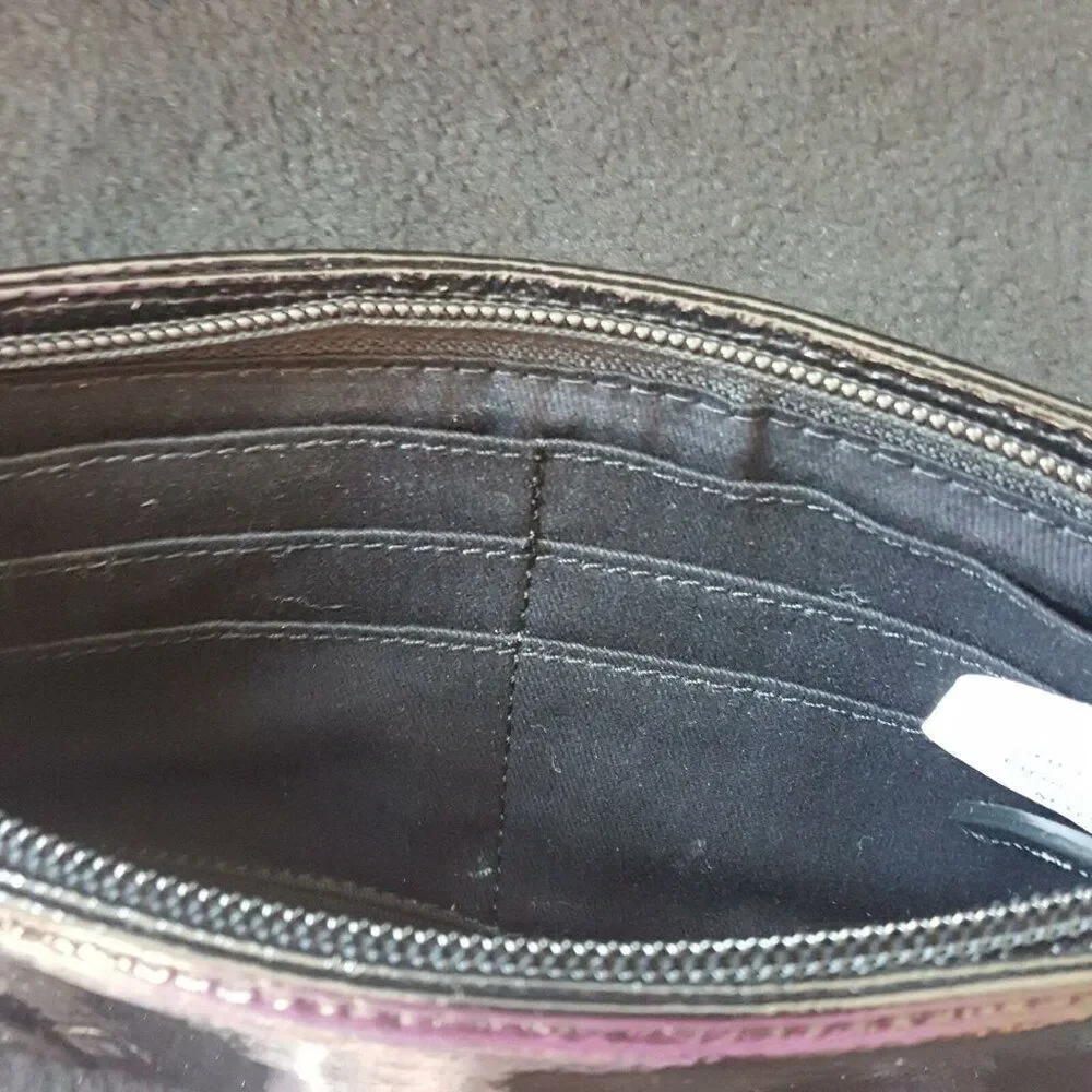 Talbots Womens Pocketbook Black Patent Leather Tortoise Pull Purse Wristlet Zip